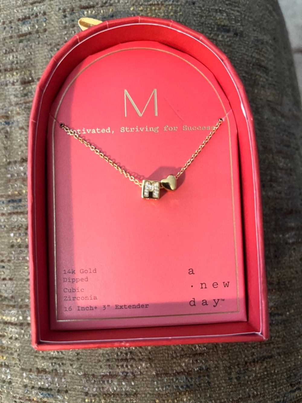 a new day Gold-Tone Initial M Cube Necklace with Heart Accent